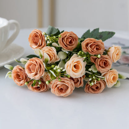 Artificial Flower Head Fork Silk Rose for Wedding Bridal Bouquet, Christmas Wreath, Vase Decor, Home Bonsai & DIY Craft