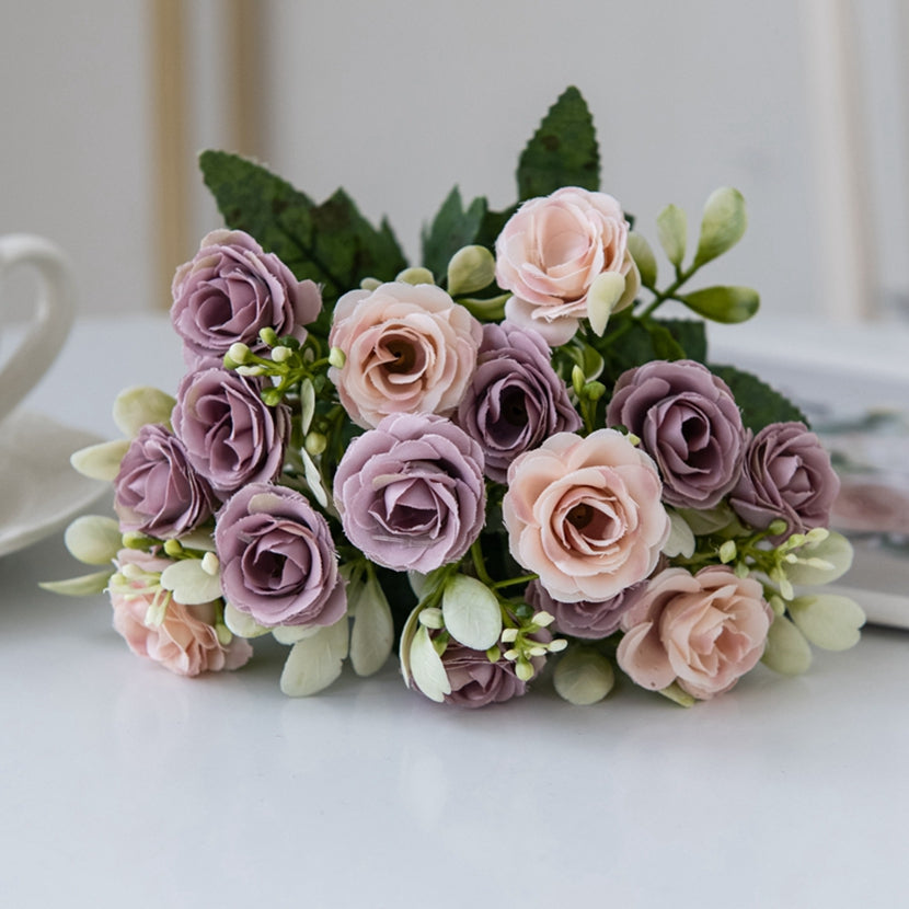Artificial Flower Head Fork Silk Rose for Wedding Bridal Bouquet, Christmas Wreath, Vase Decor, Home Bonsai & DIY Craft