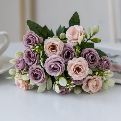 Artificial Flower Head Fork Silk Rose for Wedding Bridal Bouquet, Christmas Wreath, Vase Decor, Home Bonsai & DIY Craft