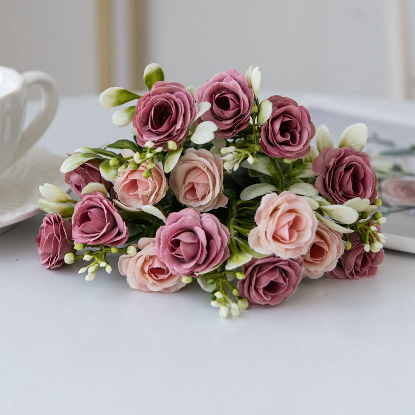 Artificial Flower Head Fork Silk Rose for Wedding Bridal Bouquet, Christmas Wreath, Vase Decor, Home Bonsai & DIY Craft