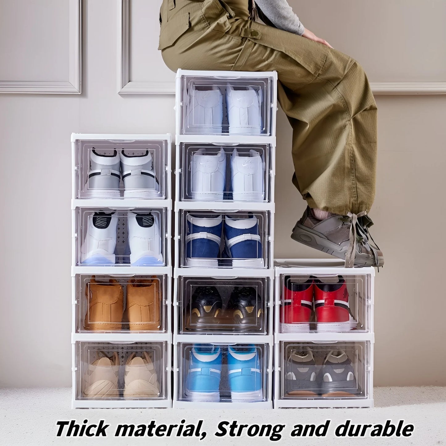 Stackable Layers Shoes Box Foldable Transparent Sneaker Shoe Storage Cabinet Organizer Dustproof High-top Shoe Rack