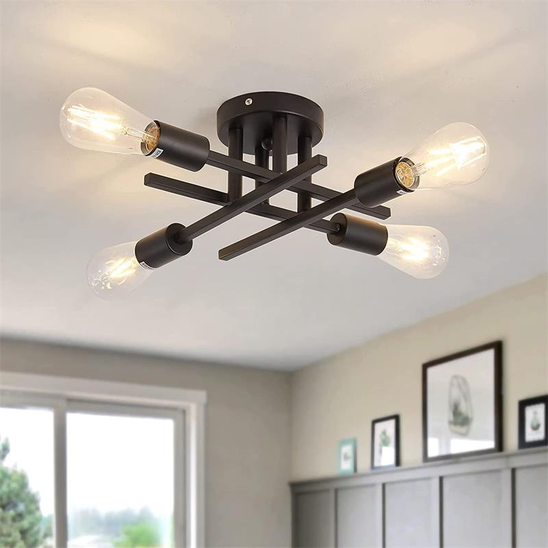 Retro Industrial Chandelier, Black, Gold Wrought Iron LED Ceiling Lamp with E27 Socket for Living Room Modern Decor