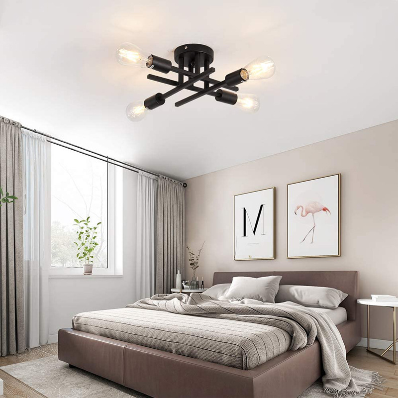 Retro Industrial Chandelier, Black, Gold Wrought Iron LED Ceiling Lamp with E27 Socket for Living Room Modern Decor