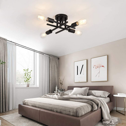 Retro Industrial Chandelier, Black, Gold Wrought Iron LED Ceiling Lamp with E27 Socket for Living Room Modern Decor