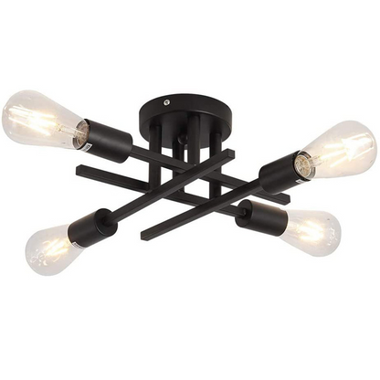 Retro Industrial Chandelier, Black, Gold Wrought Iron LED Ceiling Lamp with E27 Socket for Living Room Modern Decor