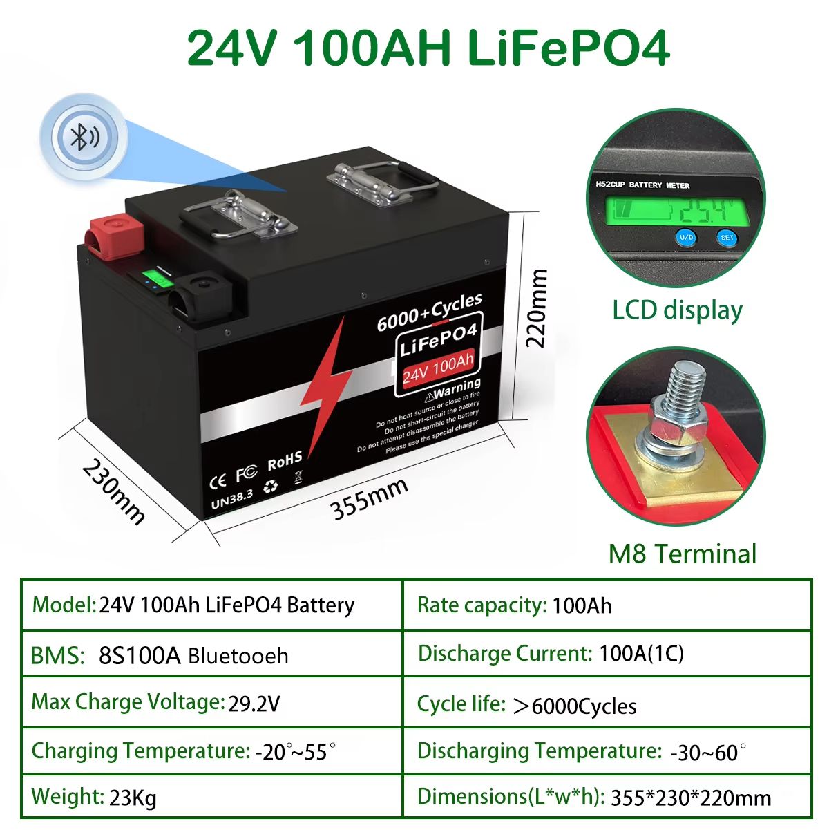 HighCapacity LiFePO4 Battery 24V 300Ah With Bluetooth BMS  Reliable Power For RV Solar  Marine 6