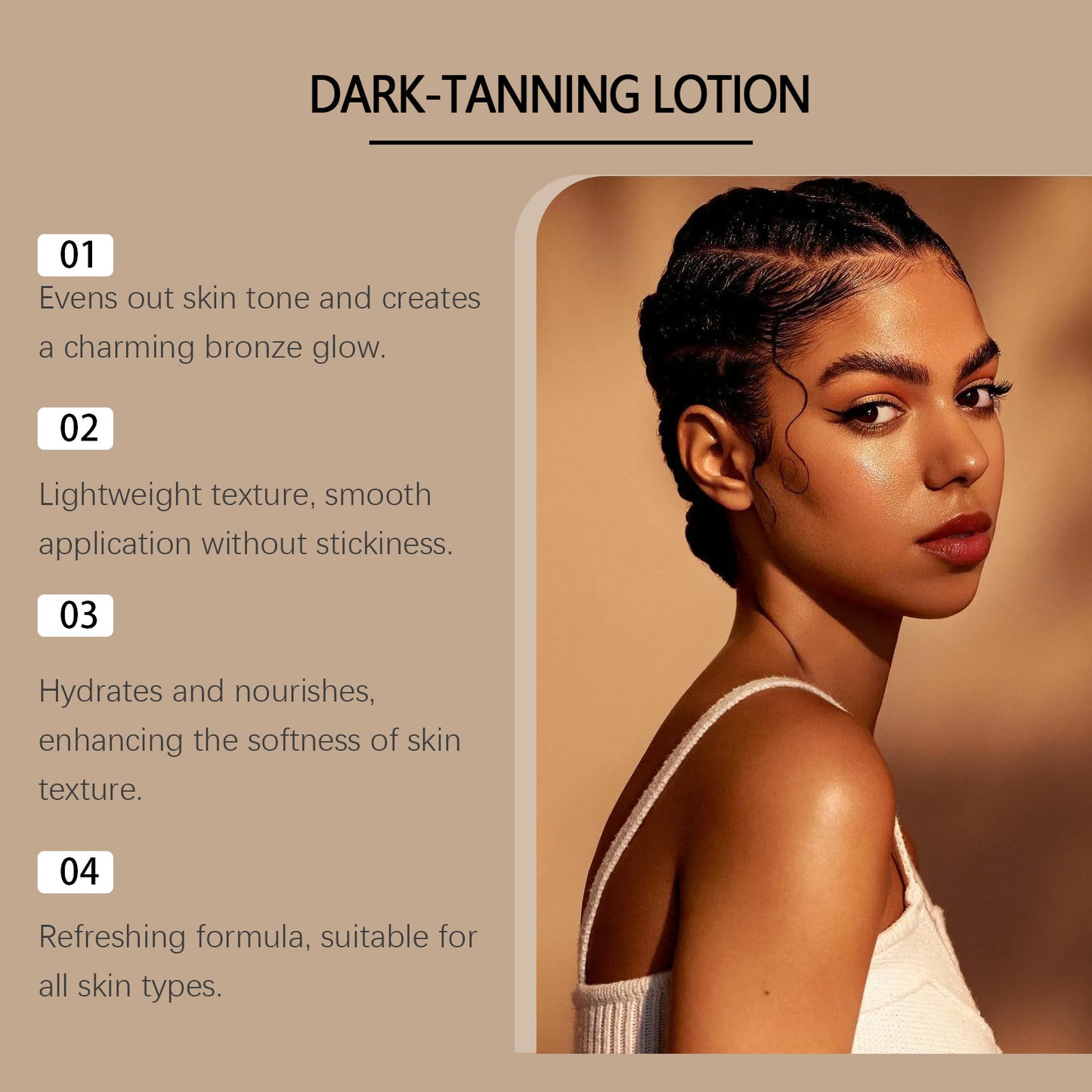 Coconut Tanning Lotion Sunless Tanner, Bronzing Enhancer Darkening Booster, Hydrate Golden Brown Sunbeds Self Bronzer