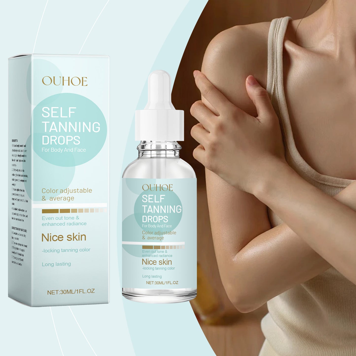 Tanning Drops Natural Glow Body Bronzer, Nourishing Brown Face Body Outdoor Tinting Serum, Protective Skin Long Lasting