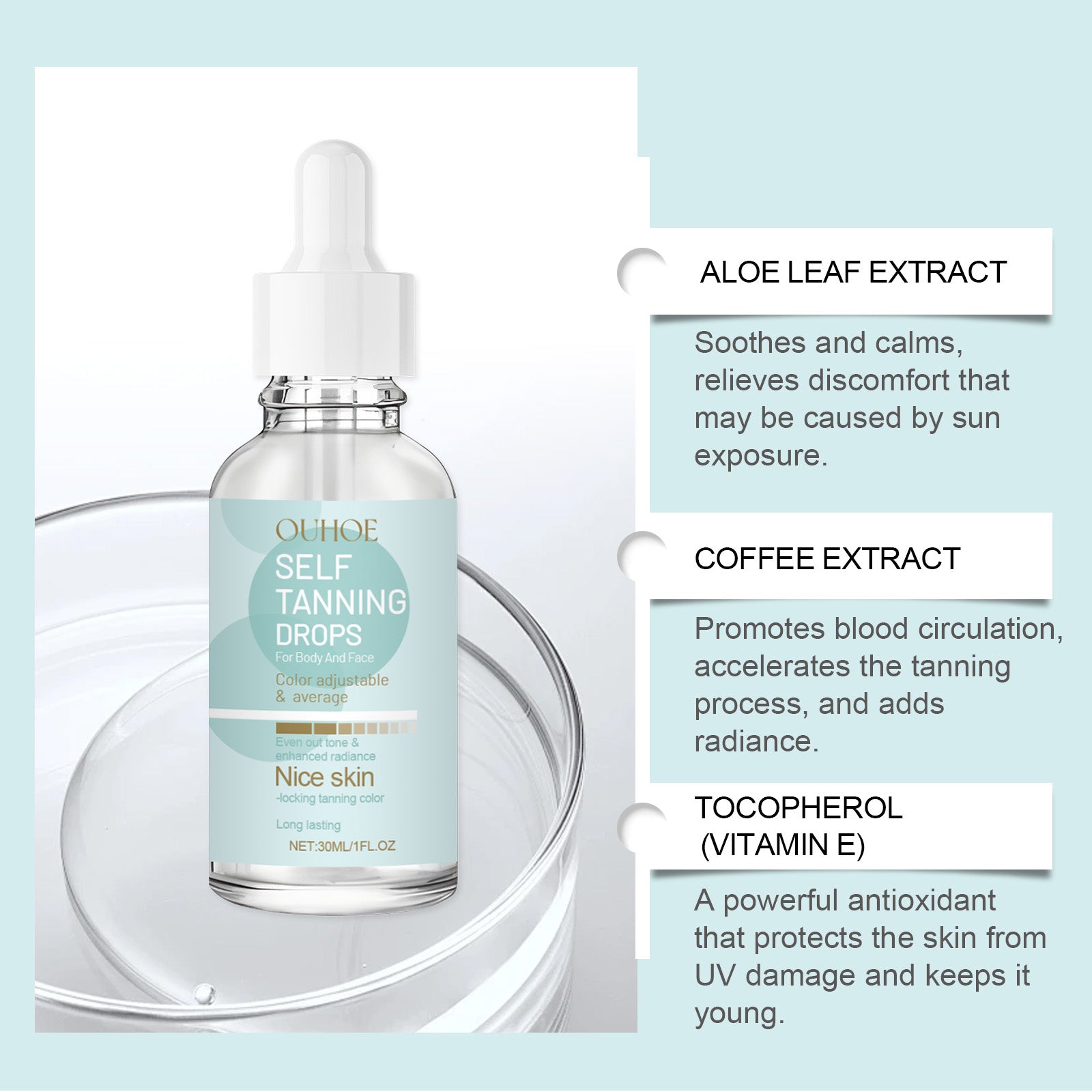 Tanning Drops Natural Glow Body Bronzer, Nourishing Brown Face Body Outdoor Tinting Serum, Protective Skin Long Lasting