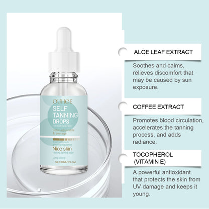 Tanning Drops Natural Glow Body Bronzer, Nourishing Brown Face Body Outdoor Tinting Serum, Protective Skin Long Lasting