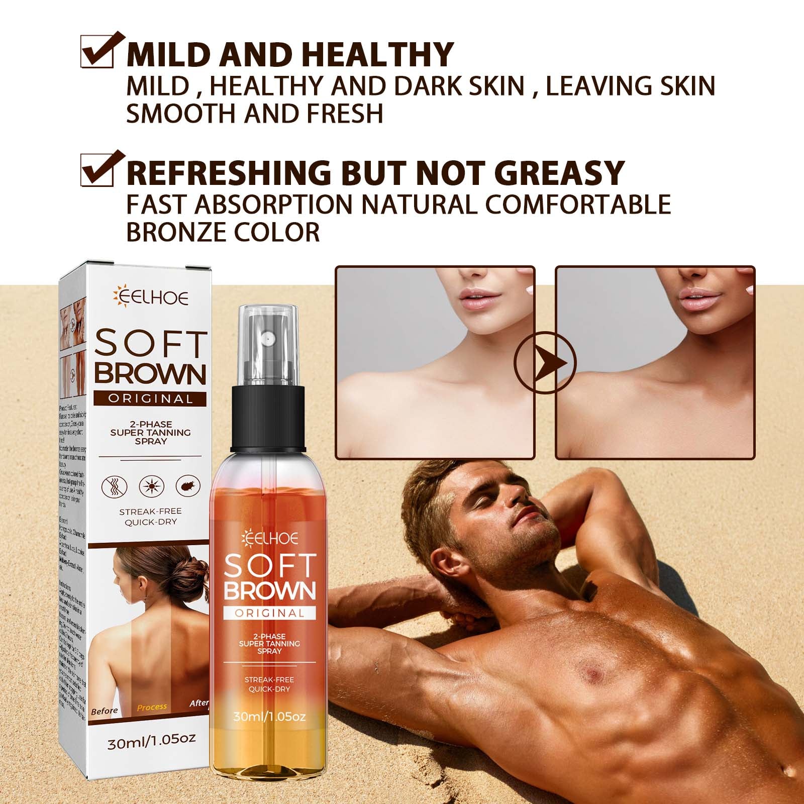 Tanning Spray Accelerate Darker, Natural Sunless Booster Solarium, Long Lasting Hydrating Smooth Bronzer Tanning