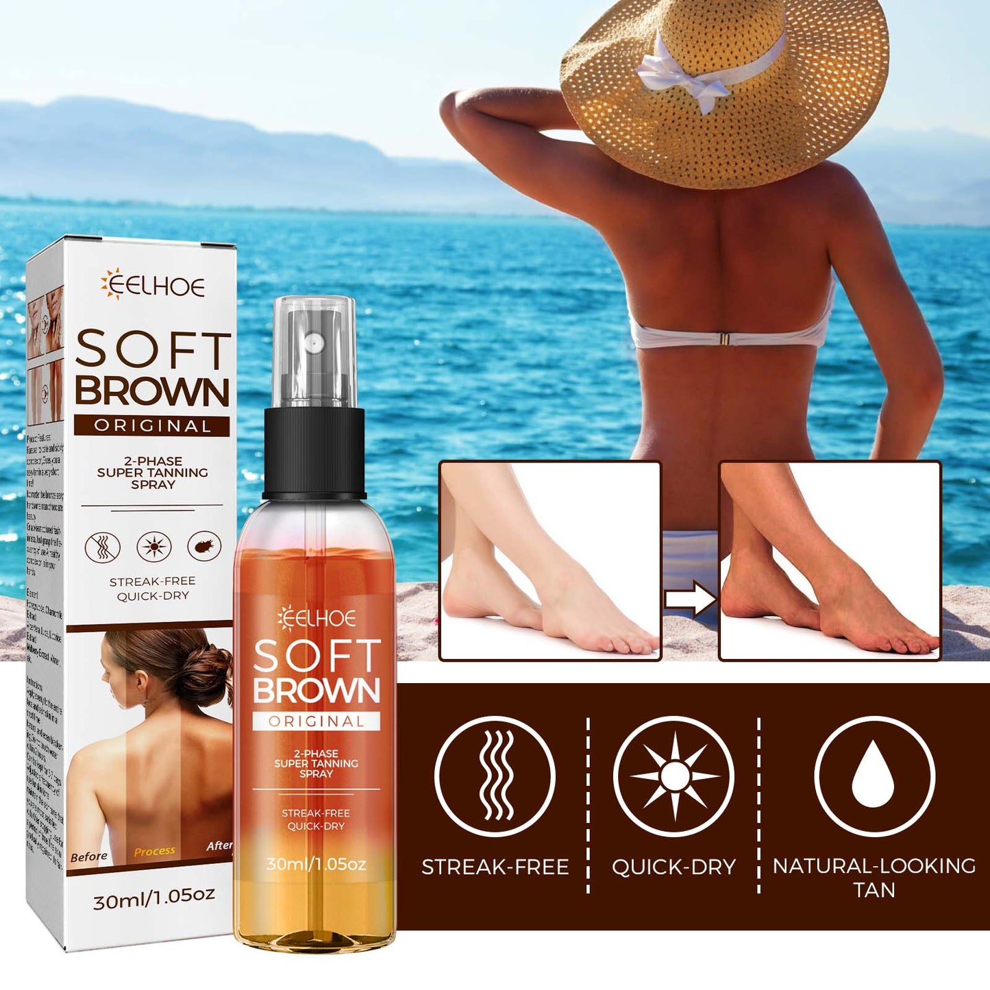Tanning Spray Accelerate Darker, Natural Sunless Booster Solarium, Long Lasting Hydrating Smooth Bronzer Tanning