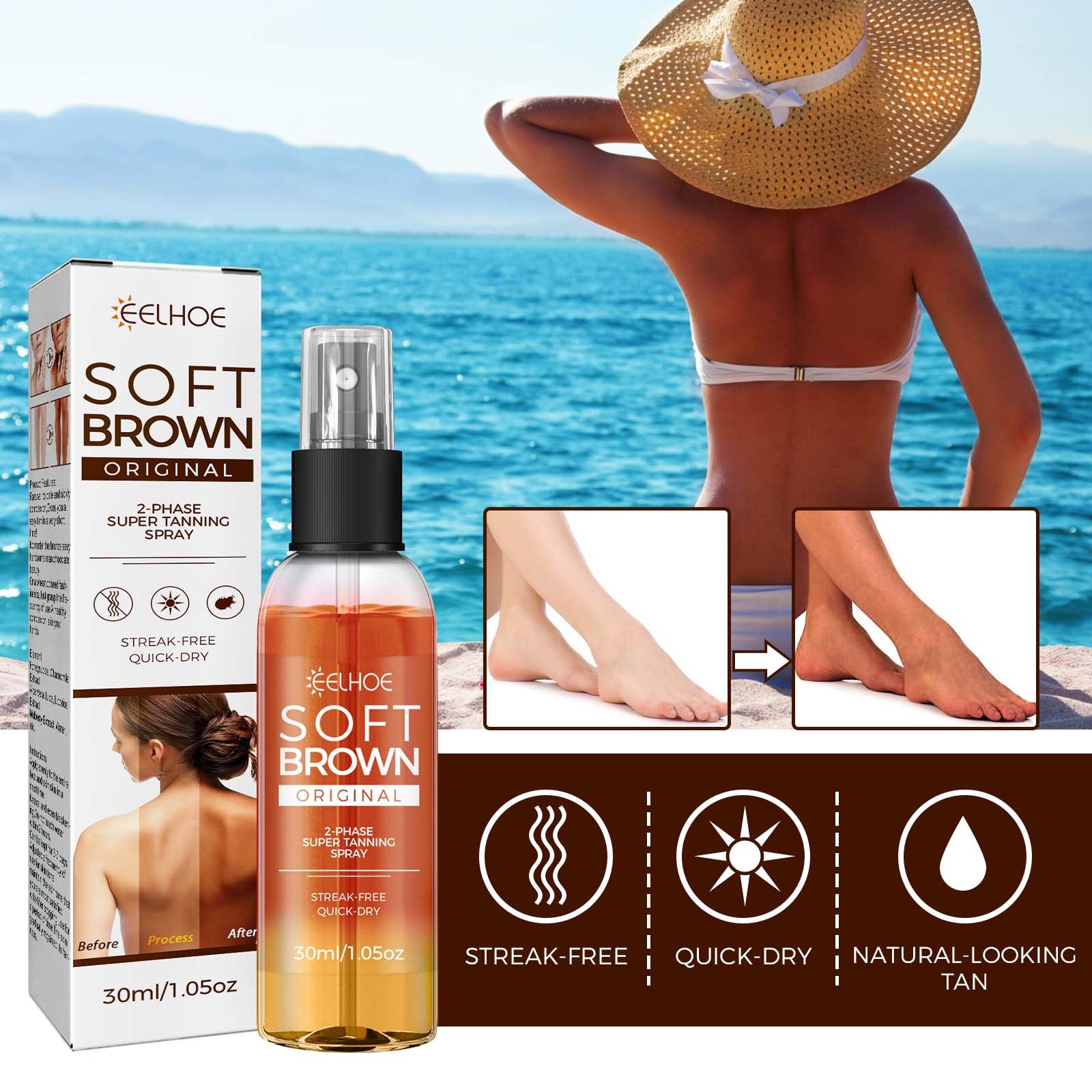 Tanning Spray Accelerate Darker, Natural Sunless Booster Solarium, Long Lasting Hydrating Smooth Bronzer Tanning