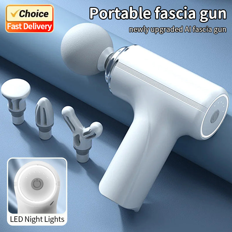 AI Portable Fascial Massage Gun, Electric Percussion Massager for Full Body Relaxation with Massage Heads & LED Night