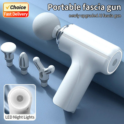 AI Portable Fascial Massage Gun, Electric Percussion Massager for Full Body Relaxation with Massage Heads & LED Night