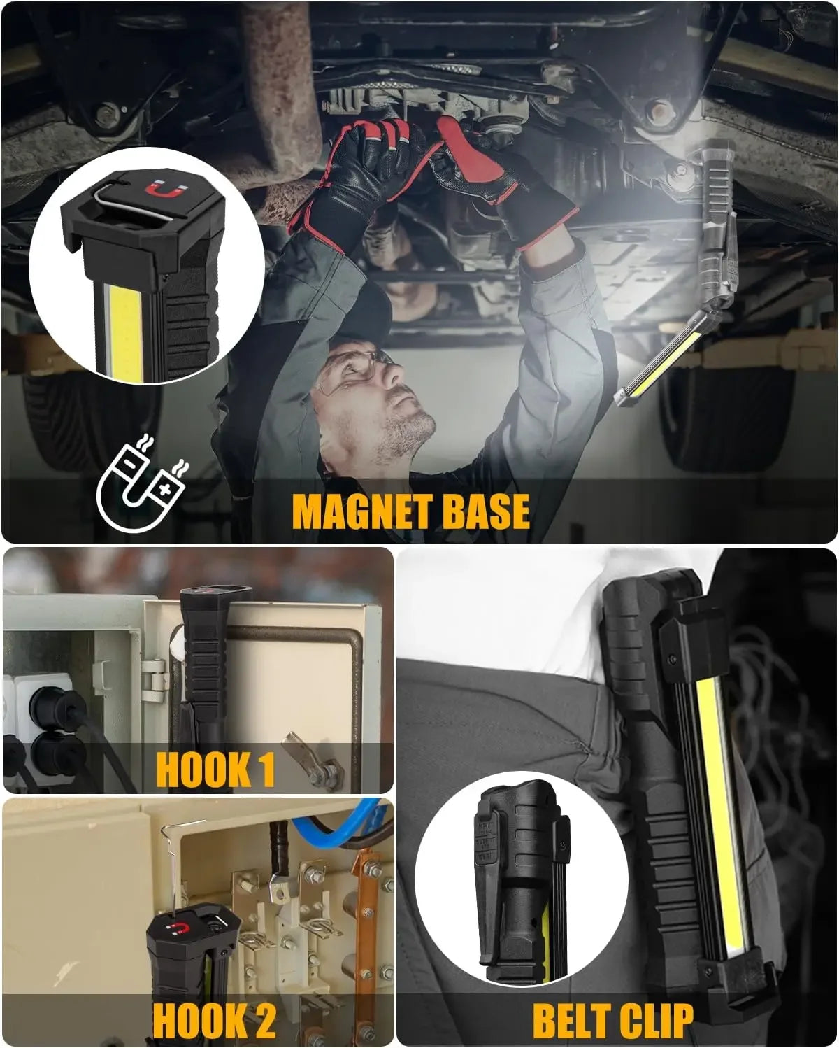 New COB Foldable Flashlight 7 Mode Magnetic USB Rechargeable LED Work Light With Hanging Hook 1200m
