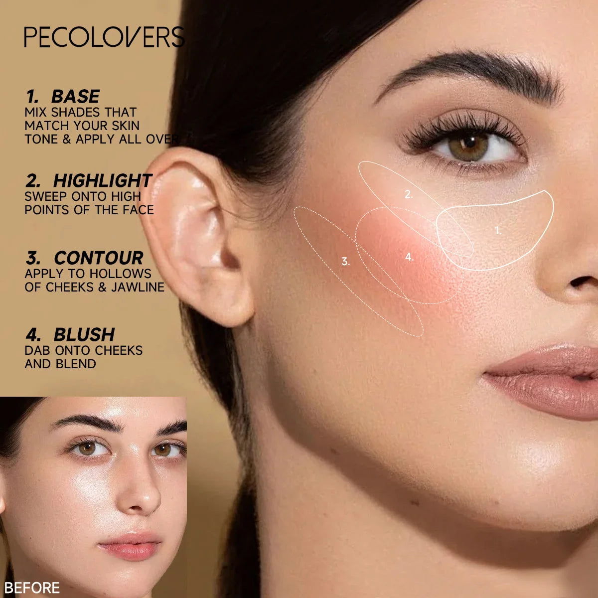 Long Lasting Natural 3D Face Bronzers, Waterproof Highlighter Stick Blush, Brightening Contour Concealer Makeup Cosmetic