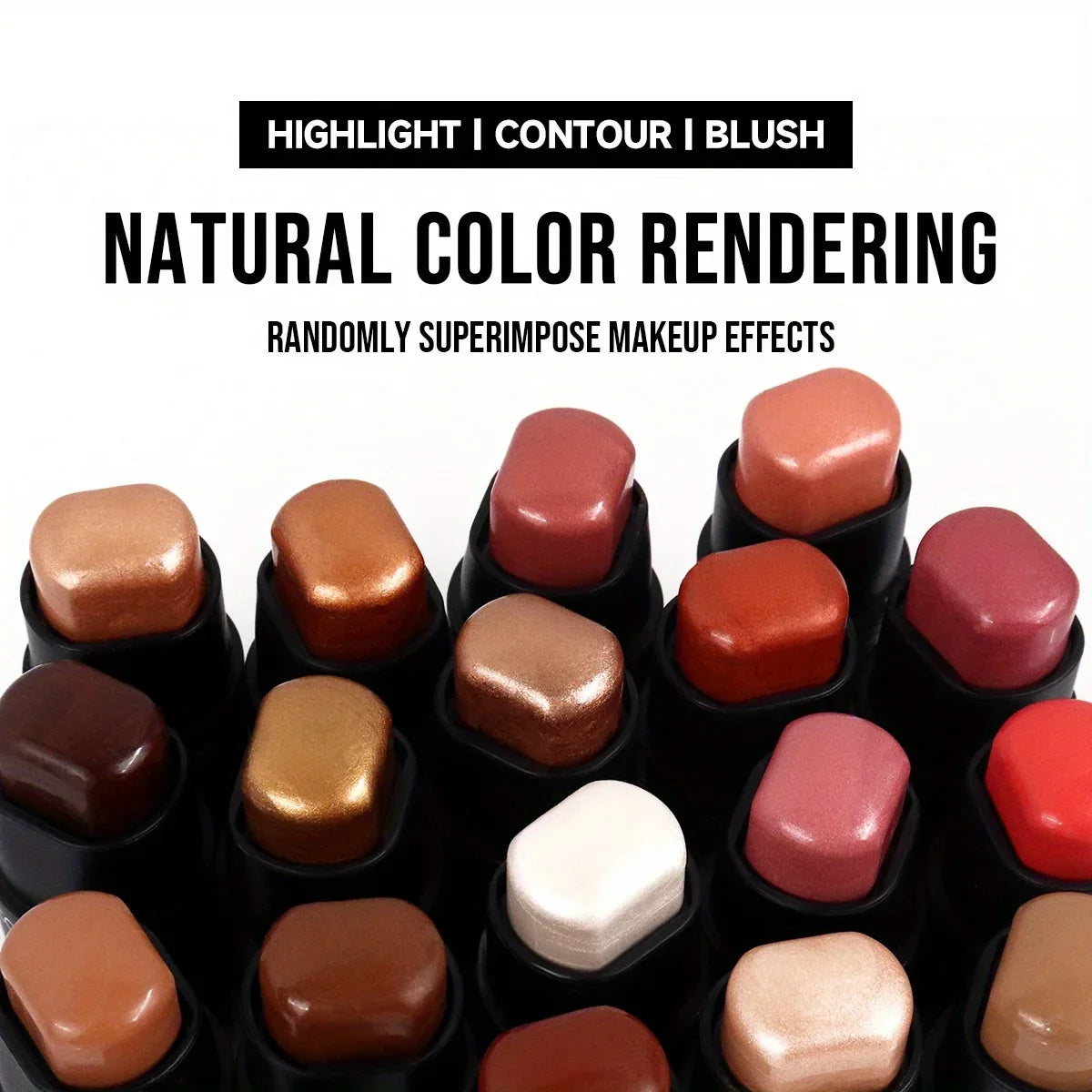 Long Lasting Natural 3D Face Bronzers, Waterproof Highlighter Stick Blush, Brightening Contour Concealer Makeup Cosmetic