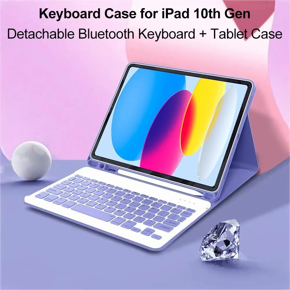 iPad 10th Generation 10.9" Case with Detachable Wireless Keyboard – Slim Bluetooth Cover with Stand