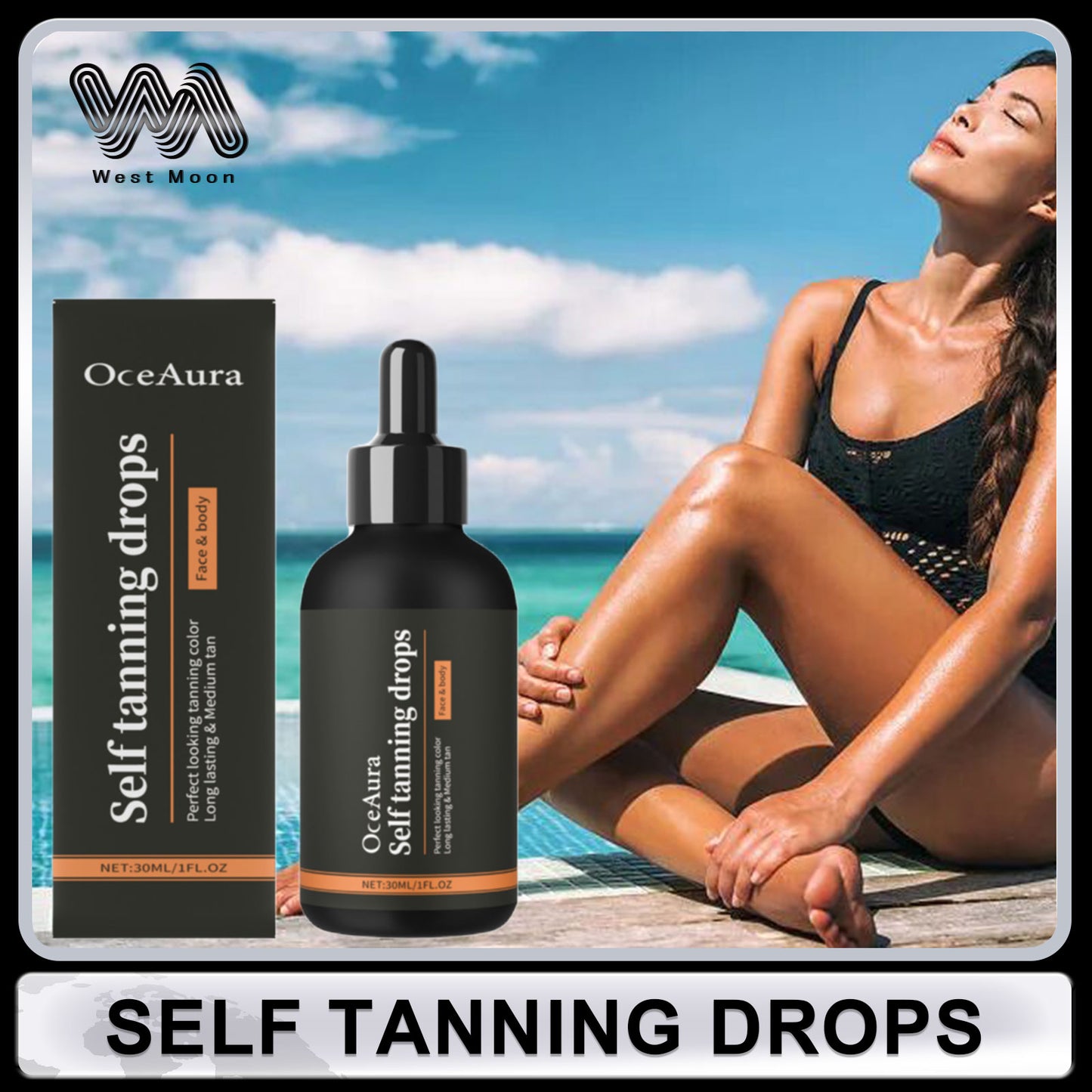 Sunless Self Tanning Drops Lasting Solarium Bronzer, Natural Tanner for Body Face, Antioxidant Prevent Sunburn Tanning