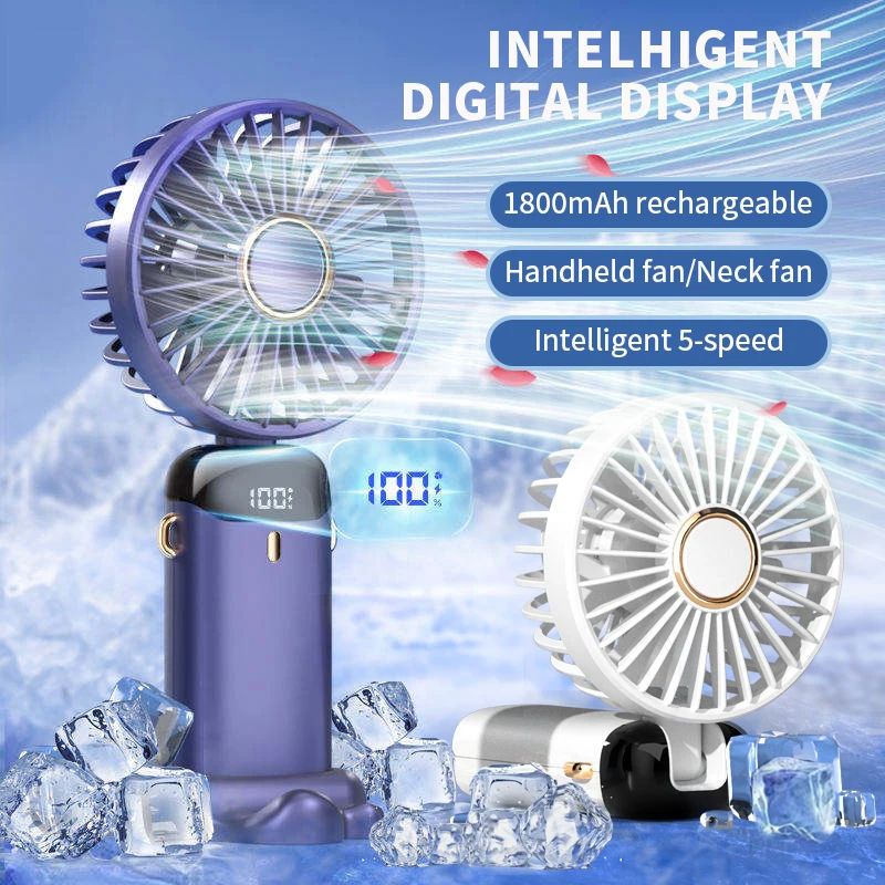 Foldable Portable Handheld Mini Fan Speed Neck Hanging USB Rechargeable Fan With Display Screen  Ph 2