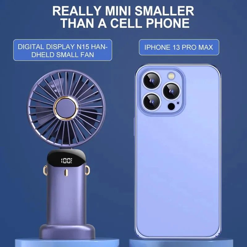 Foldable Portable Handheld Mini Fan Speed Neck Hanging USB Rechargeable Fan With Display Screen  Ph 1