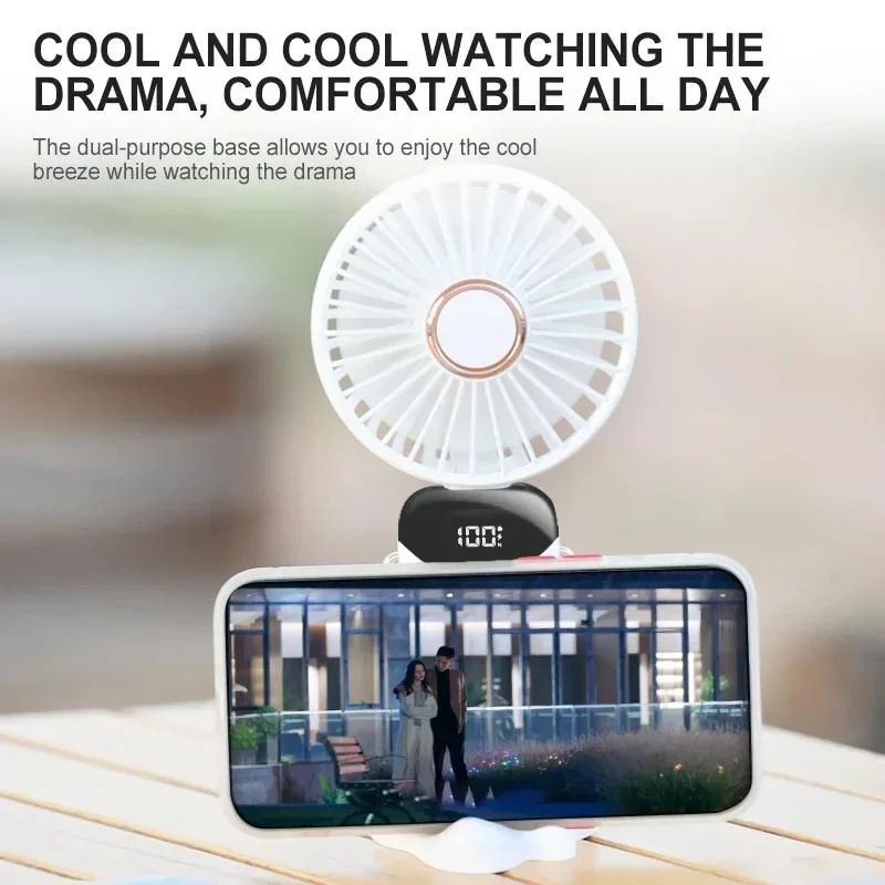Foldable Portable Handheld Mini Fan Speed Neck Hanging USB Rechargeable Fan With Display Screen  Ph 3