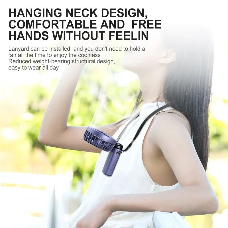 Foldable Portable Handheld Mini Fan Speed Neck Hanging USB Rechargeable Fan With Display Screen  Ph 4