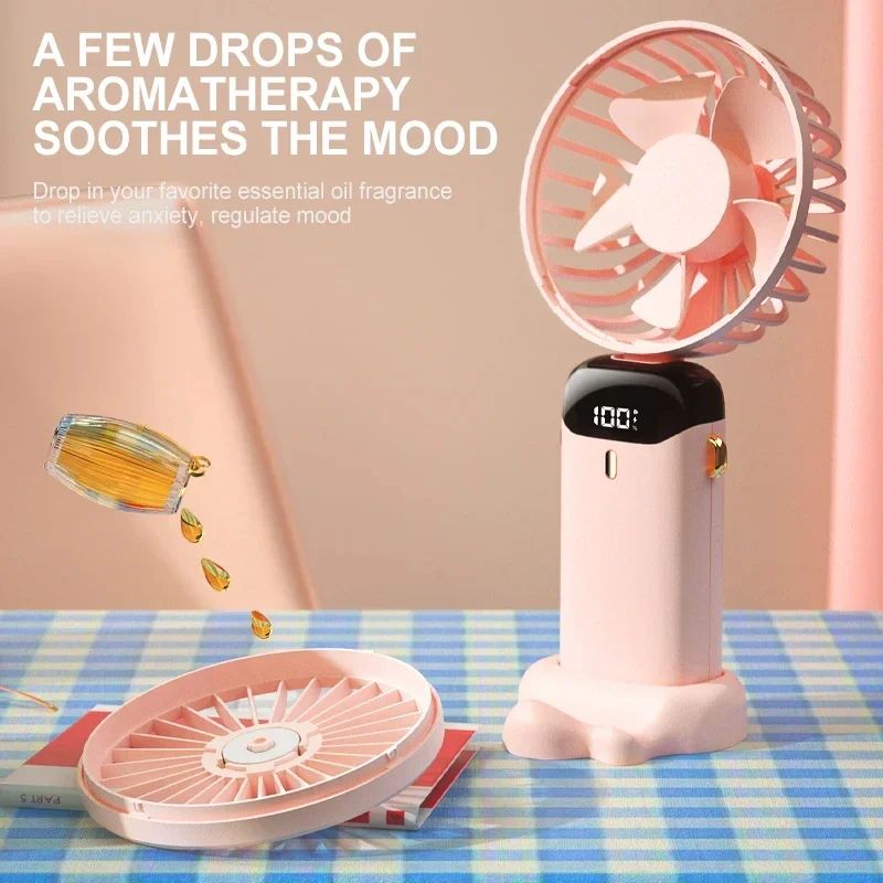 Foldable Portable Handheld Mini Fan Speed Neck Hanging USB Rechargeable Fan With Display Screen  Ph 5