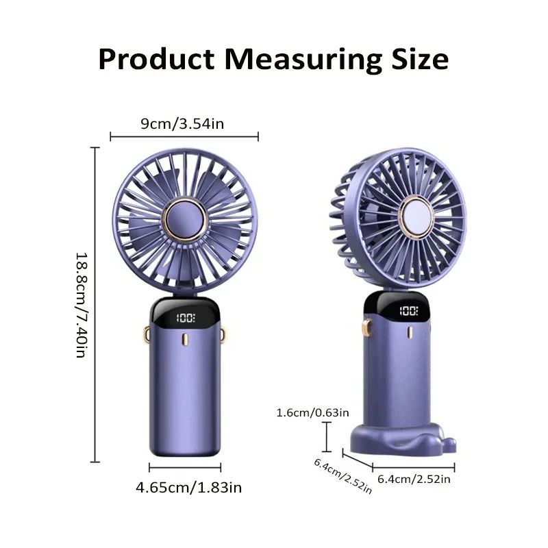 Foldable Portable Handheld Mini Fan Speed Neck Hanging USB Rechargeable Fan With Display Screen  Ph 6