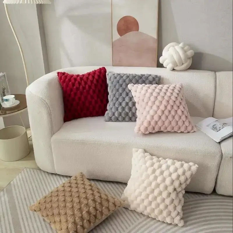 Cream White Pineapple Grid Turtle Pattern Soft Plush Throw Pillowcase, Decorative Cushion Cover for Living Room Sofa
