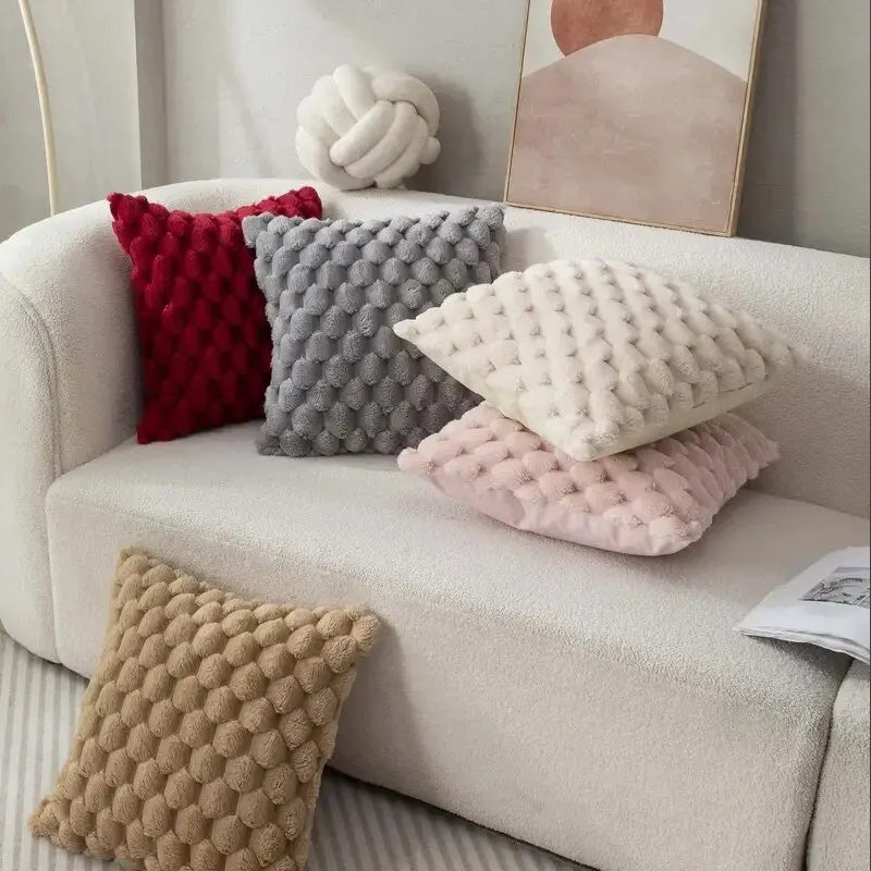 Cream White Pineapple Grid Turtle Pattern 3D Soft Plush Throw Pillowcase Decorative Cushion Cover F 2