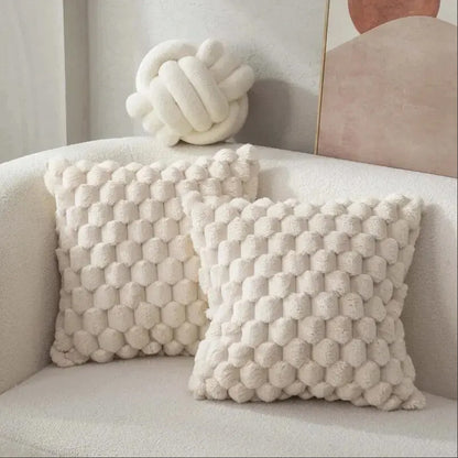 Cream White Pineapple Grid Turtle Pattern 3D Soft Plush Throw Pillowcase Decorative Cushion Cover F 8