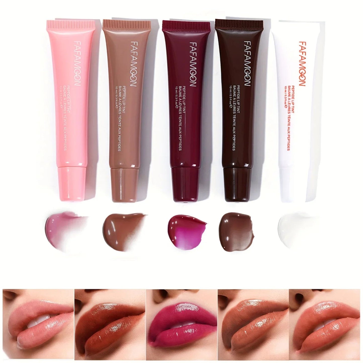 Fruity 5-color glossy lip balm moisturizing hydrating and lightening lip lines, tinted lip balm suitable for everyday