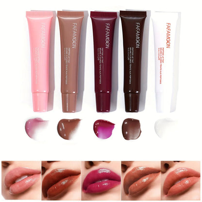 Fruity 5-color glossy lip balm moisturizing hydrating and lightening lip lines, tinted lip balm suitable for everyday