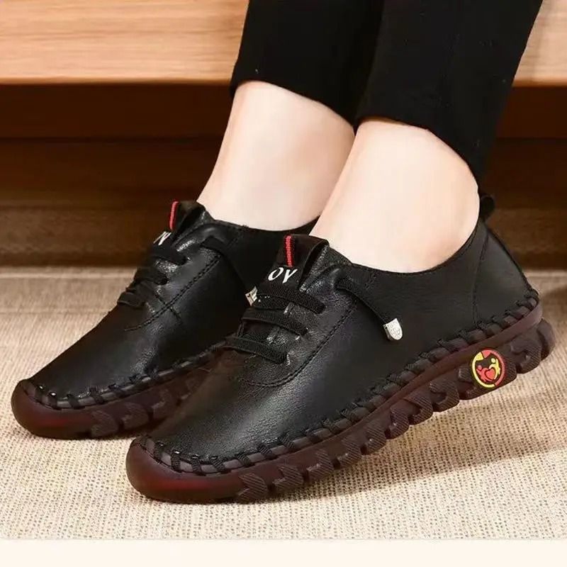 Women Leather Loafers Casual Lace Up Flat Shoes 9