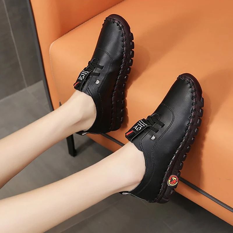 Women Leather Loafers Casual Lace Up Flat Shoes 2