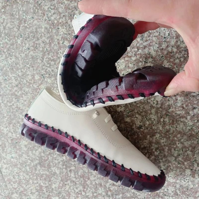 Women Leather Loafers Casual Lace Up Flat Shoes 4