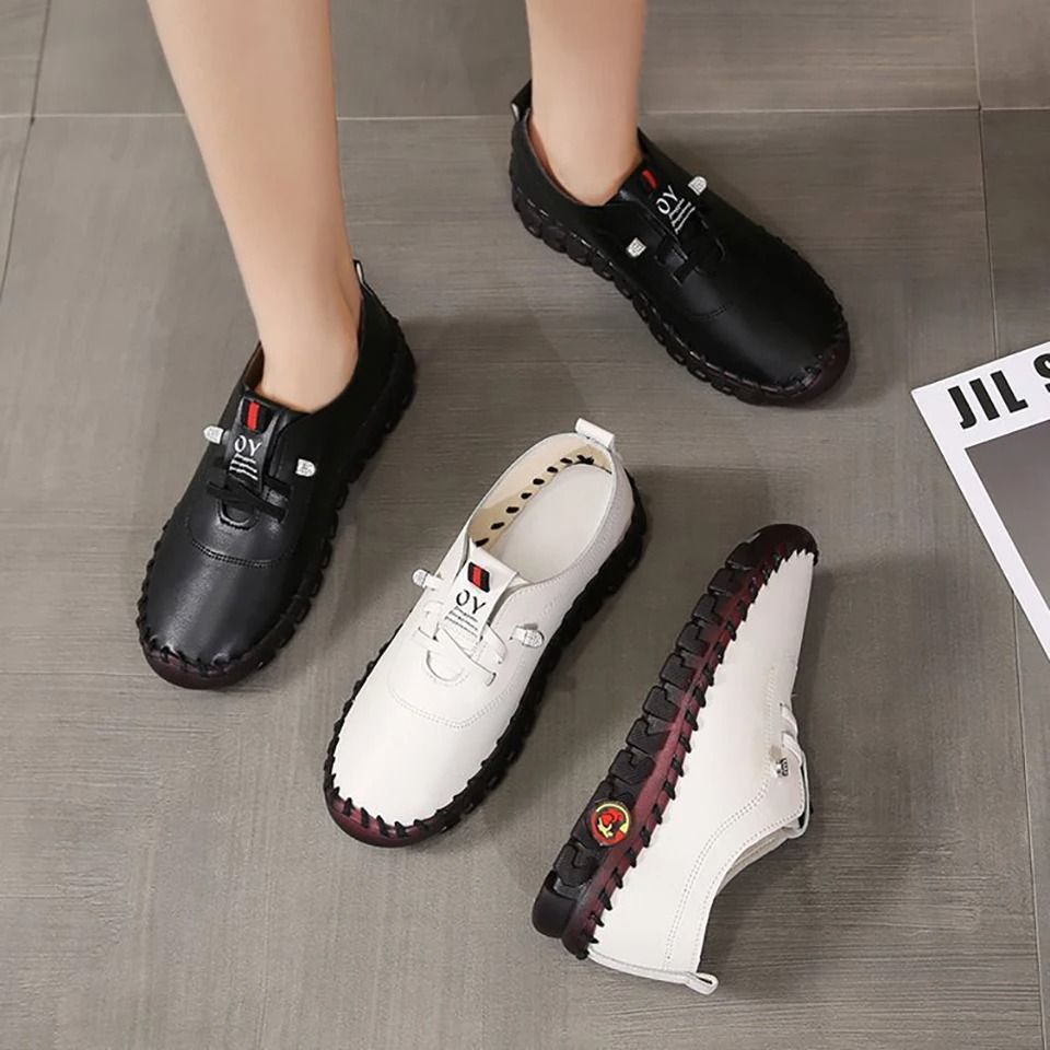 Women Leather Loafers Casual Lace Up Flat Shoes 6