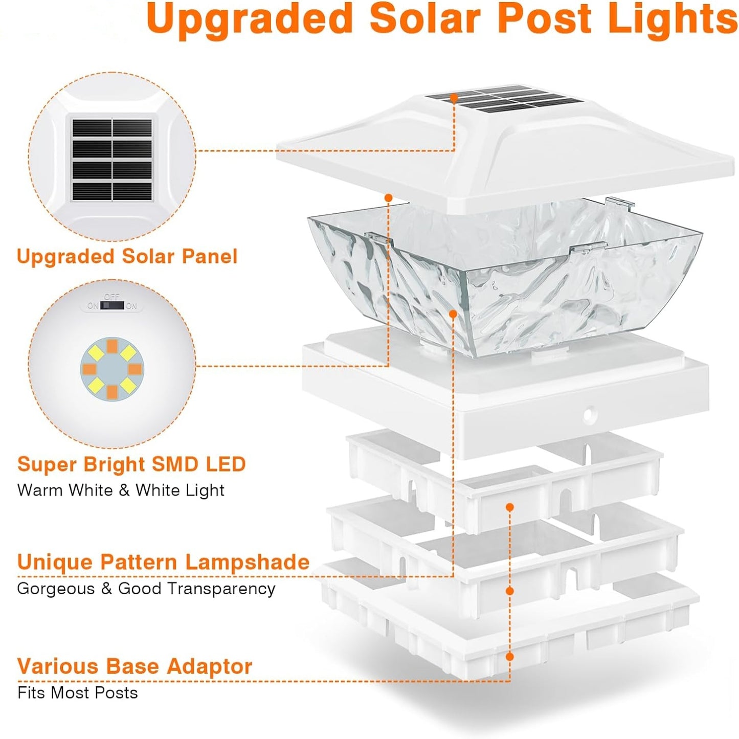 Solar Powered Deck Lights Mode Bright Solar Post Lights For Fence Posts Outdoor White Garden Decor 4
