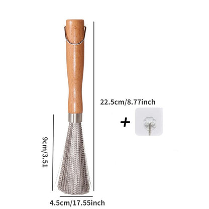 Stainless Steel Dish Brush with Long Handle, Heavy-Duty Pot Scrubber for Pans, Bowls, Tough Kitchen Cleanup