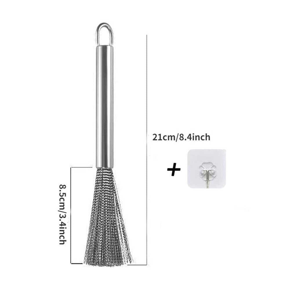 Stainless Steel Dish Brush with Long Handle, Heavy-Duty Pot Scrubber for Pans, Bowls, Tough Kitchen Cleanup