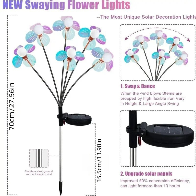 Outdoor Waterproof Solar Firefly Flower LED Lights, Modes Landscape Decoration Lamp for Garden, Patio, Lawn & Pathway