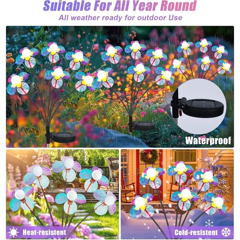 Outdoor Waterproof Solar Firefly Flower LED Lights, Modes Landscape Decoration Lamp for Garden, Patio, Lawn & Pathway