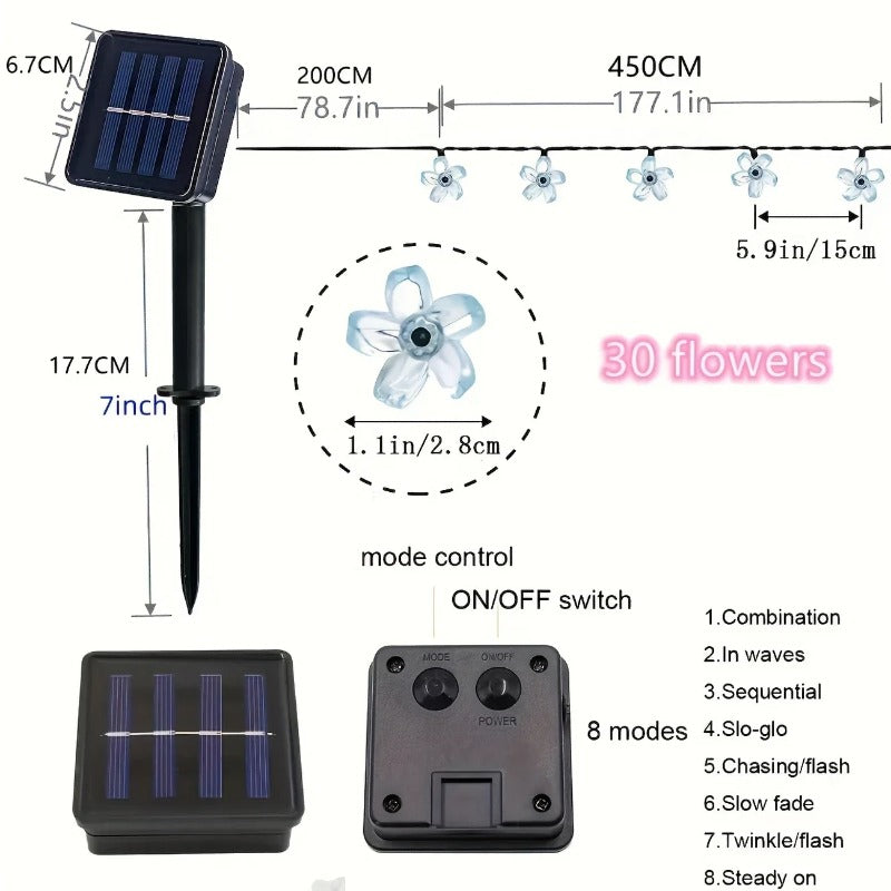 LED Solar String Sakura Lights LED Outdoor Waterproof Festival Garden Decorative Lights Solar Garde 5