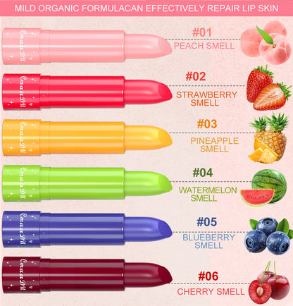 6Color Waterproof Fruit Color Tinted Shine Changing Lip Balm, Moisturizing Nourishing Glow Play Lipstick Colour Care