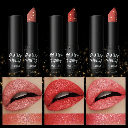 Waterproof Long Lasting Diamond Matte Lipstick Glitter Lip Tint Balm, Pearl Shine, White Shimmer Sexy Lip Makeup