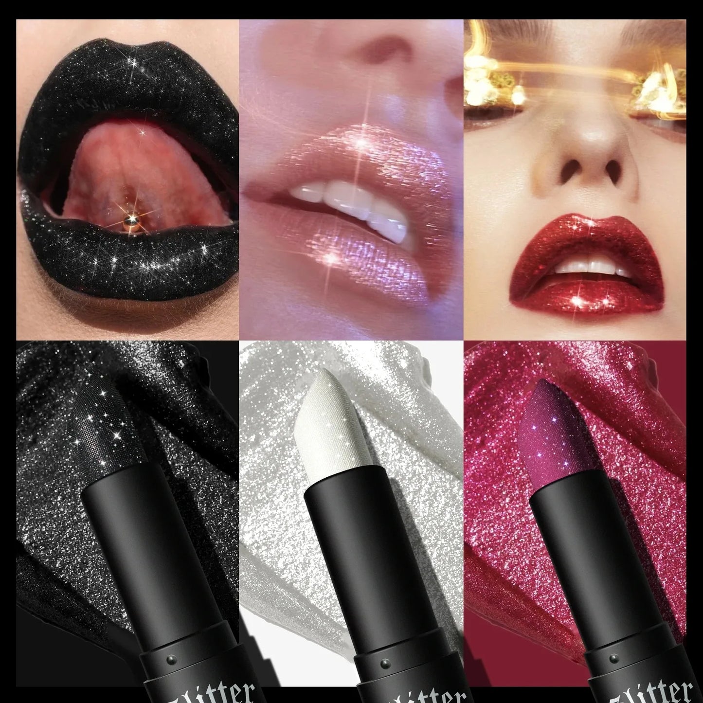 Waterproof Long Lasting Diamond Matte Lipstick Glitter Lip Tint Balm, Pearl Shine, White Shimmer Sexy Lip Makeup
