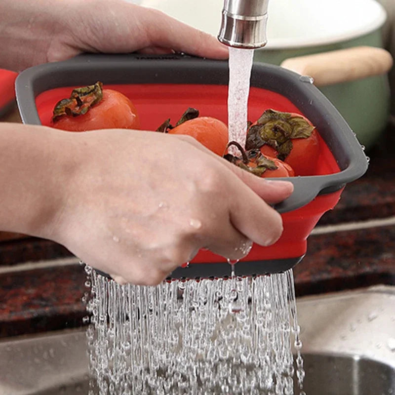 NEW Foldable Vegetable Washing Basket, Silicone Collapsible Drainer, Portable Colander for Kitchen, Picnics, and Camping
