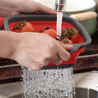 NEW Foldable Vegetable Washing Basket, Silicone Collapsible Drainer, Portable Colander for Kitchen, Picnics, and Camping